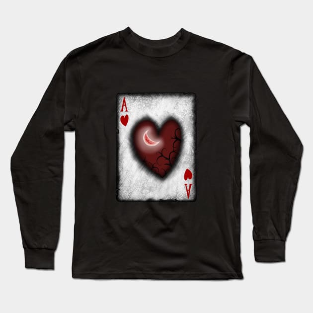 Ace of Hearts with Moon Long Sleeve T-Shirt by DeneboArt